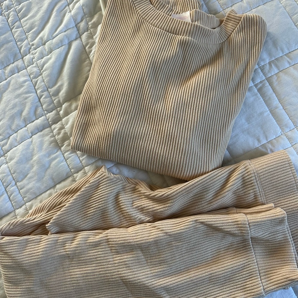 Ribbed Tan Sweater and Pants Set
